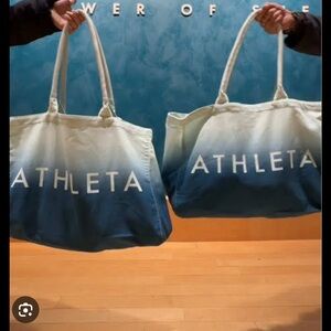Athleta Tote Bag Gym Blue Ombre Large Canvas Shopping Bag 17.5X13 Travel Open